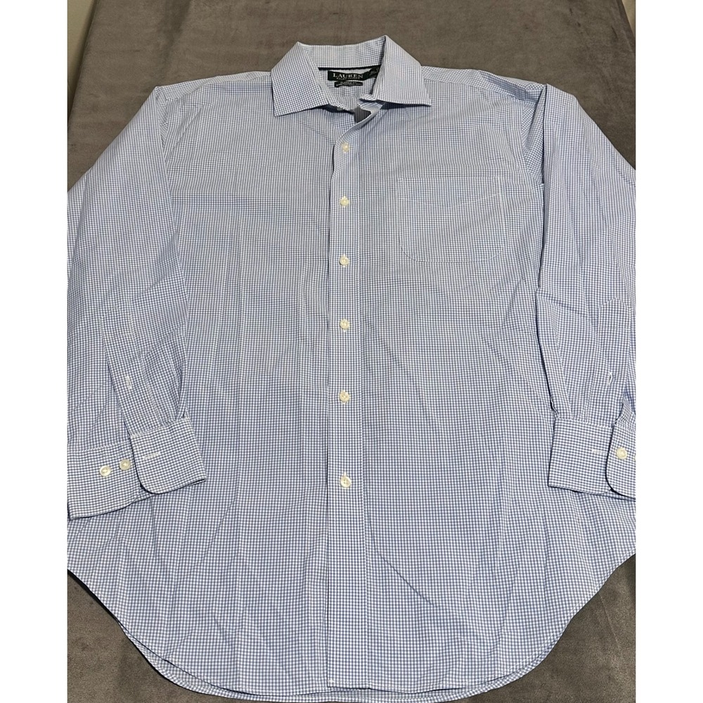 Lauren Ralph Lauren Mens Blue Gingham Non Iron Stretch Dress Shirt 16.5 32/33